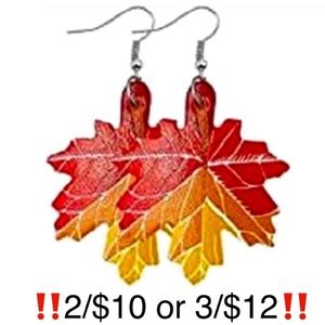 Colorful Autumn Leaf Faux Leather Dangling French Wire Fishhook Back Earrings